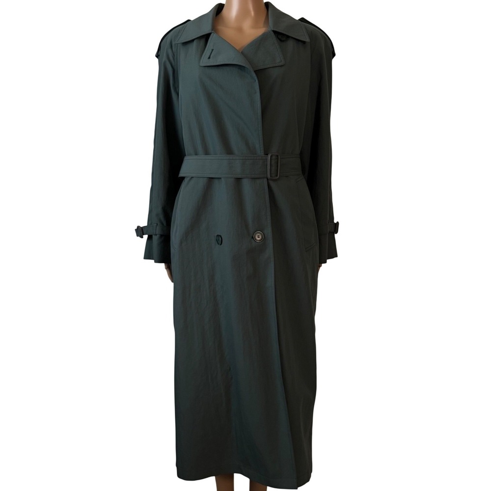 London Fog Vintage Green Trench Coat Thinsulate Lined Belted Maxi Made in USA 6R
